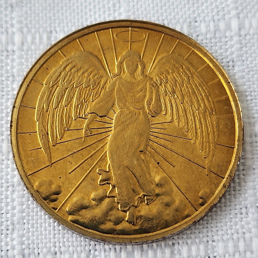 VTG Guardian Angel Pocket Coin Token Gold Tone Double Sided Religious Protection